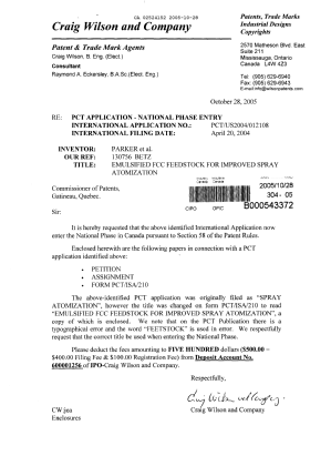 Canadian Patent Document 2524152. Assignment 20051028. Image 1 of 6