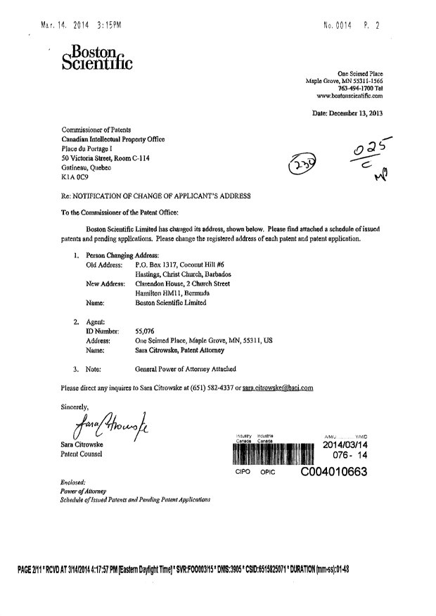 Canadian Patent Document 2524163. Assignment 20140314. Image 1 of 11