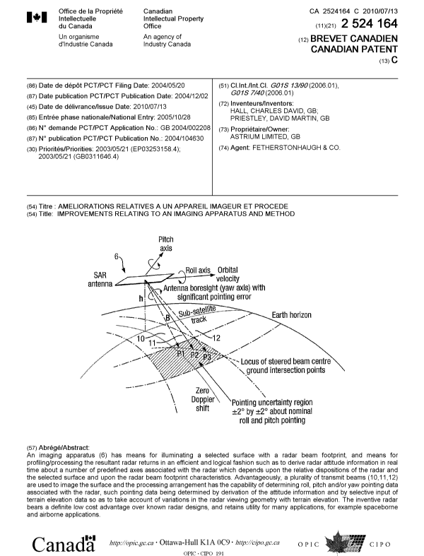 Document de brevet canadien 2524164. Page couverture 20100622. Image 1 de 1
