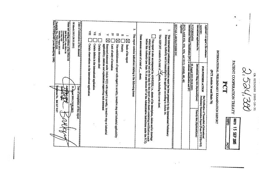 Document de brevet canadien 2524300. PCT 20041231. Image 1 de 4