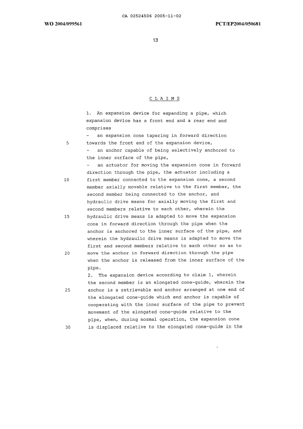 Document de brevet canadien 2524506. Revendications 20051102. Image 1 de 3