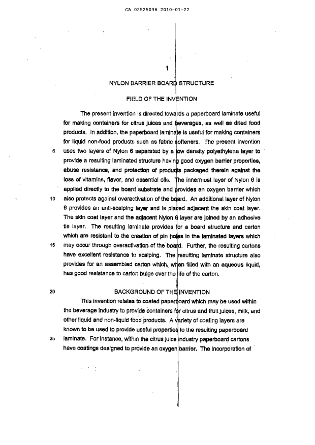Document de brevet canadien 2525036. Description 20100122. Image 1 de 11