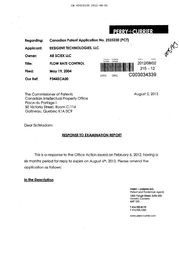 Canadian Patent Document 2525230. Prosecution-Amendment 20111202. Image 1 of 13