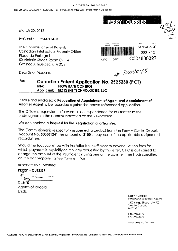 Canadian Patent Document 2525230. Assignment 20120320. Image 1 of 16
