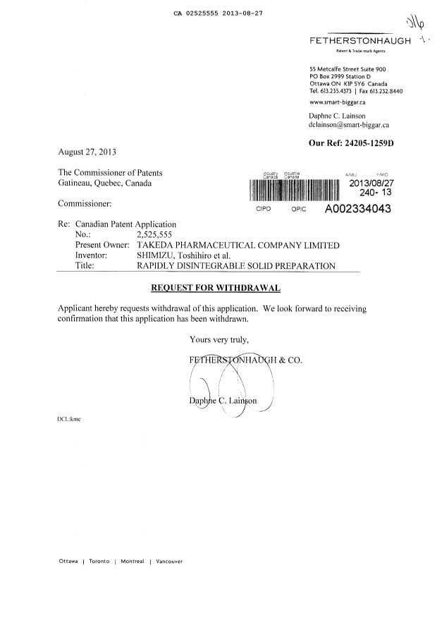 Canadian Patent Document 2525555. Correspondence 20121227. Image 1 of 1