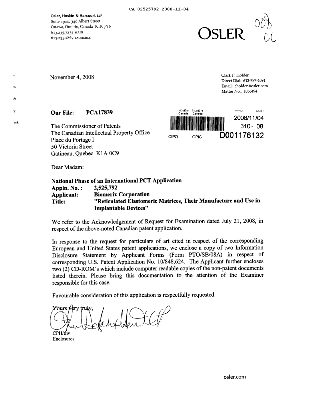 Canadian Patent Document 2525792. Prosecution-Amendment 20071204. Image 1 of 1