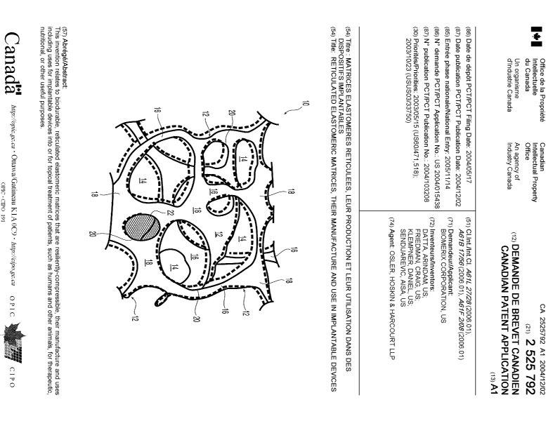 Document de brevet canadien 2525792. Page couverture 20121228. Image 1 de 1