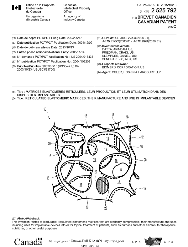 Canadian Patent Document 2525792. Cover Page 20141215. Image 1 of 1