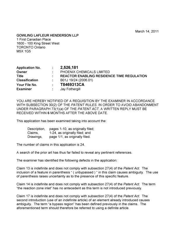 Canadian Patent Document 2526181. Prosecution-Amendment 20110314. Image 1 of 2