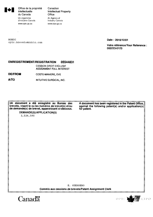 Canadian Patent Document 2526590. Correspondence 20101201. Image 1 of 1