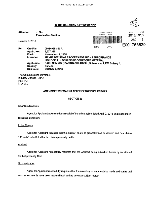 Document de brevet canadien 2527325. Poursuite-Amendment 20121209. Image 1 de 8