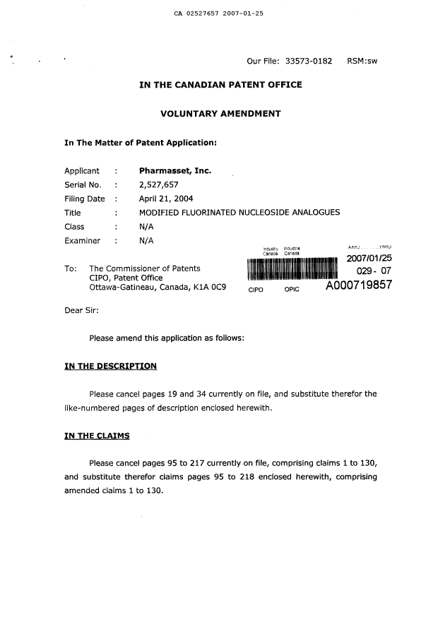 Canadian Patent Document 2527657. Prosecution-Amendment 20061225. Image 2 of 187