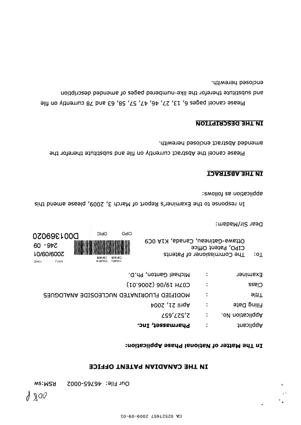 Canadian Patent Document 2527657. Prosecution-Amendment 20081201. Image 1 of 29