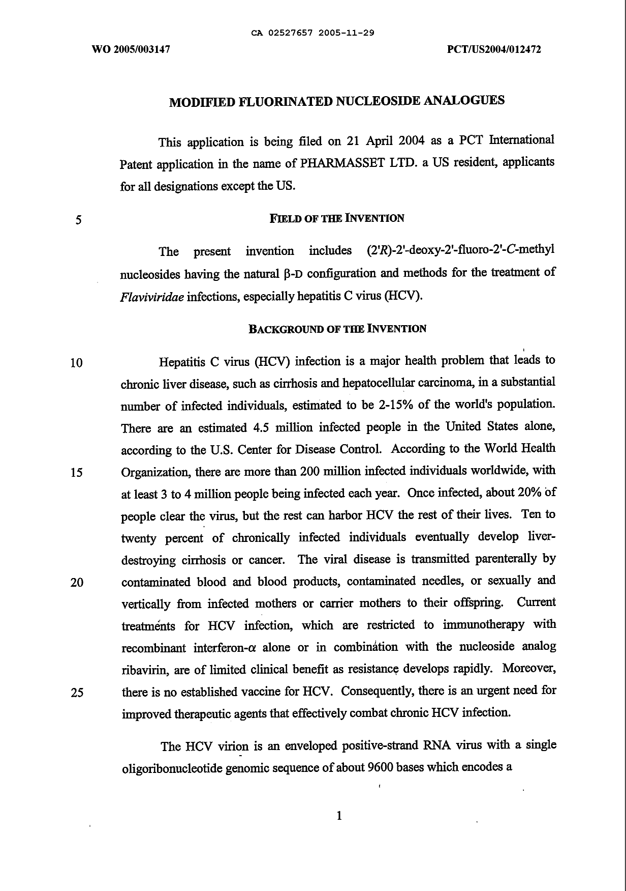 Canadian Patent Document 2527657. Description 20081201. Image 1 of 94
