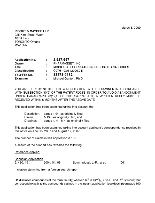Canadian Patent Document 2527657. Prosecution-Amendment 20081203. Image 1 of 5