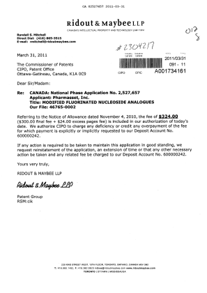 Canadian Patent Document 2527657. Correspondence 20101231. Image 1 of 1