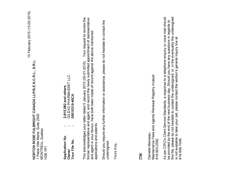Canadian Patent Document 2527657. Correspondence 20141213. Image 1 of 2