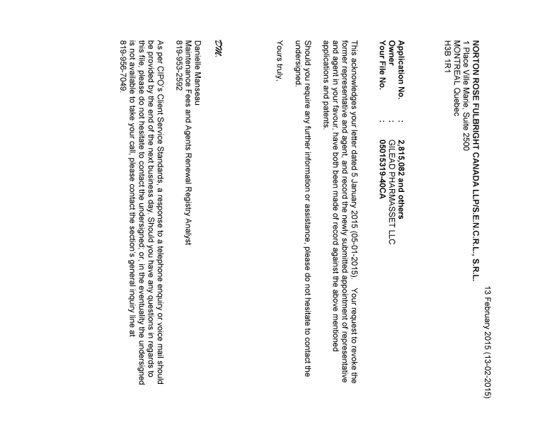 Canadian Patent Document 2527657. Correspondence 20141213. Image 1 of 2