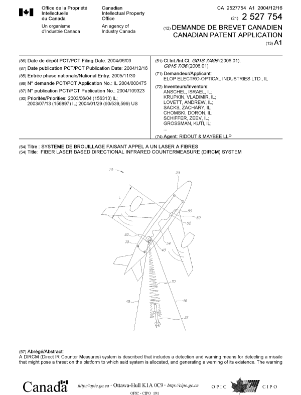 Canadian Patent Document 2527754. Cover Page 20051210. Image 1 of 2