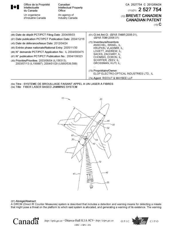 Canadian Patent Document 2527754. Cover Page 20111227. Image 1 of 2