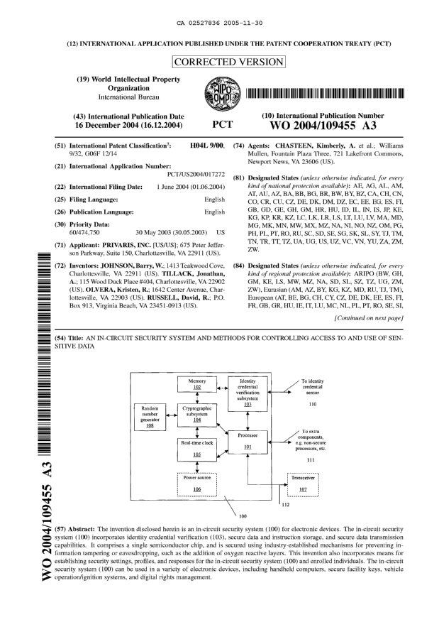 Document de brevet canadien 2527836. Abrégé 20051130. Image 1 de 2