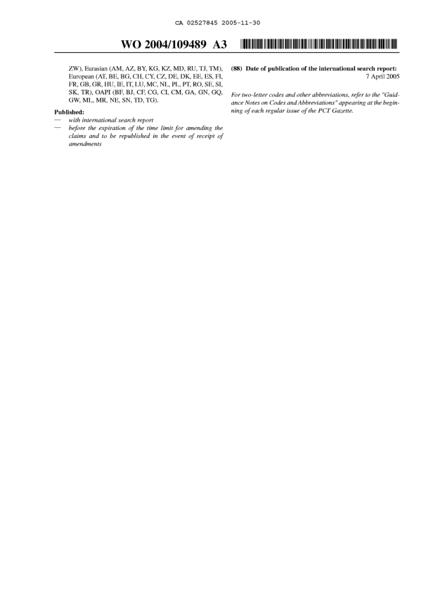 Document de brevet canadien 2527845. Abrégé 20041230. Image 2 de 2