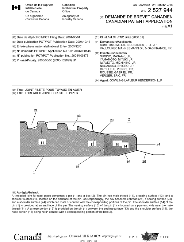 Document de brevet canadien 2527944. Page couverture 20060206. Image 1 de 1