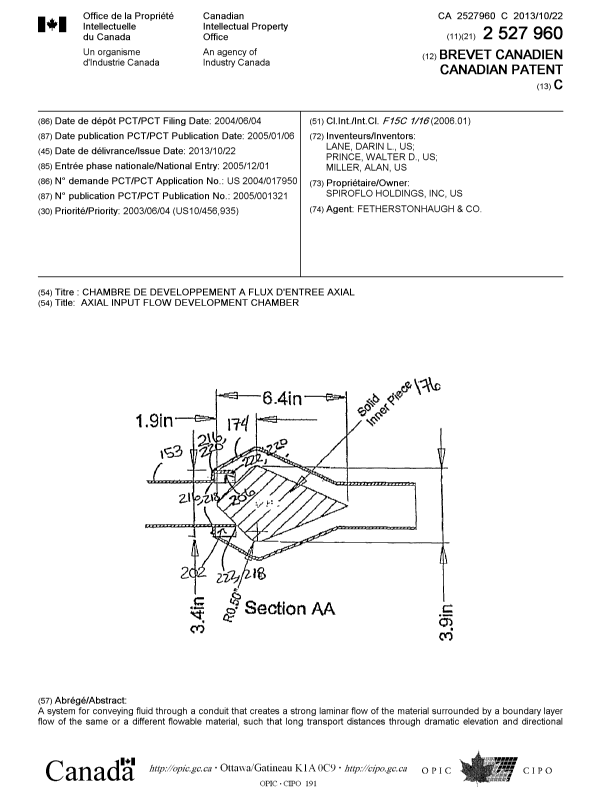 Canadian Patent Document 2527960. Cover Page 20130918. Image 1 of 2
