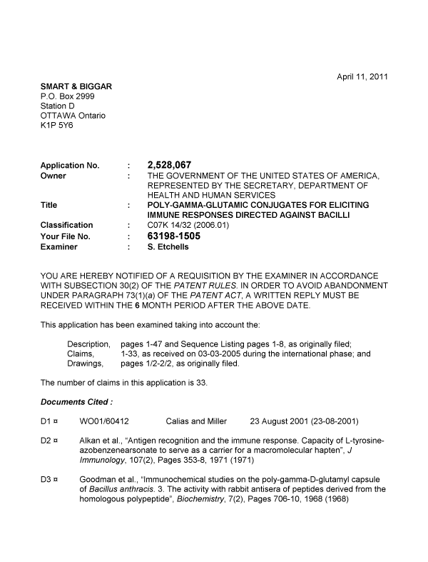 Canadian Patent Document 2528067. Prosecution-Amendment 20110411. Image 1 of 6
