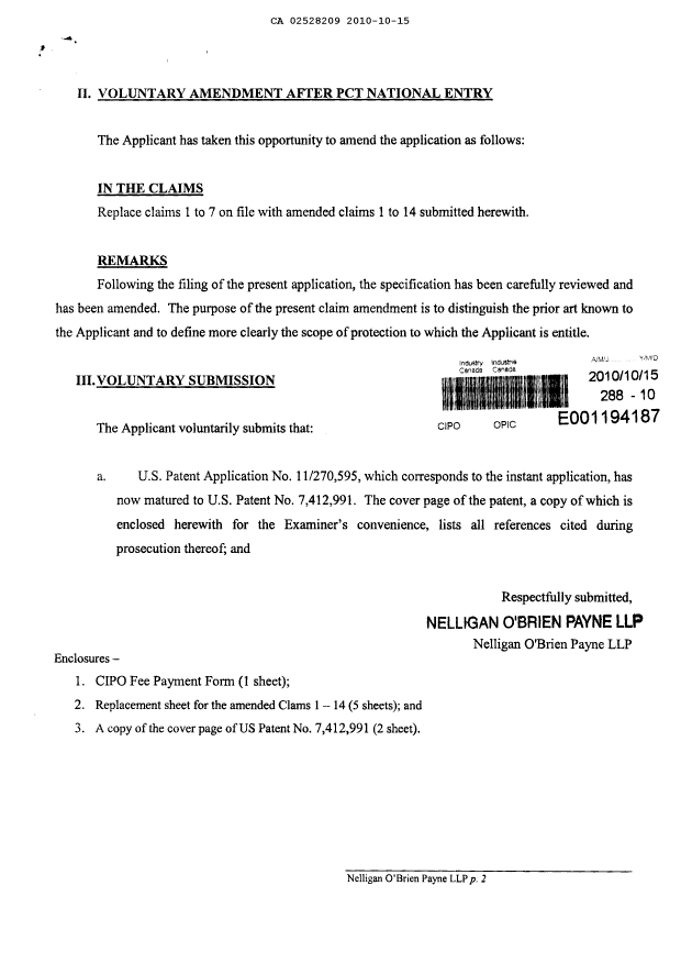 Canadian Patent Document 2528209. Prosecution-Amendment 20101015. Image 2 of 7