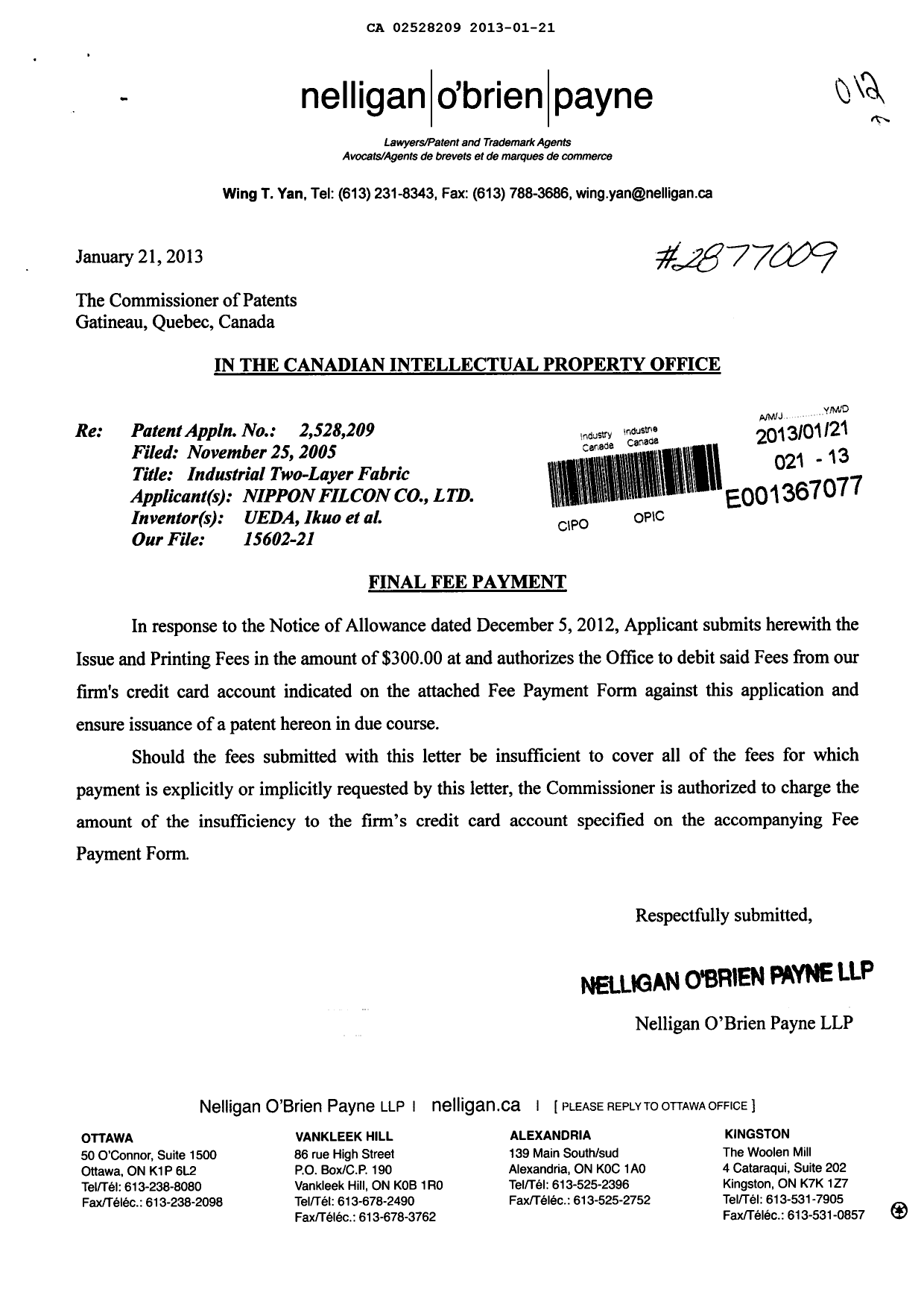 Canadian Patent Document 2528209. Correspondence 20130121. Image 1 of 1