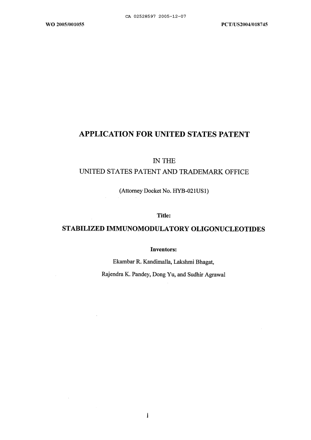 Canadian Patent Document 2528597. Description 20041207. Image 1 of 66
