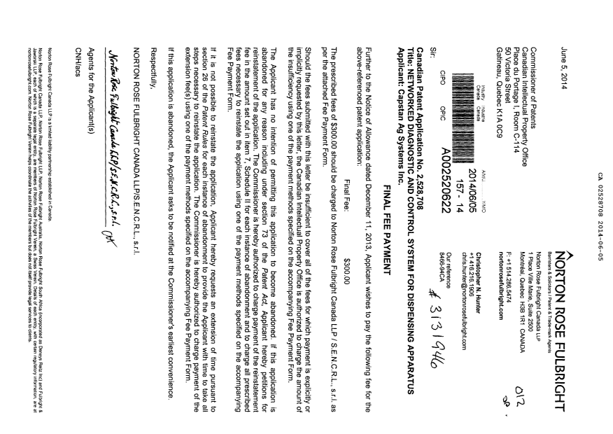 Canadian Patent Document 2528708. Correspondence 20140605. Image 1 of 1