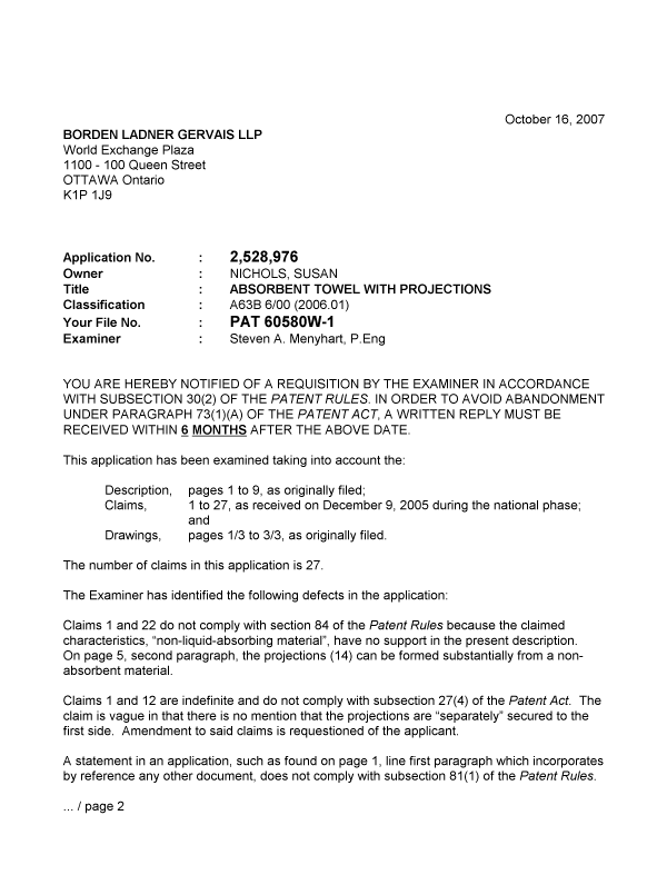 Canadian Patent Document 2528976. Prosecution-Amendment 20071016. Image 1 of 2