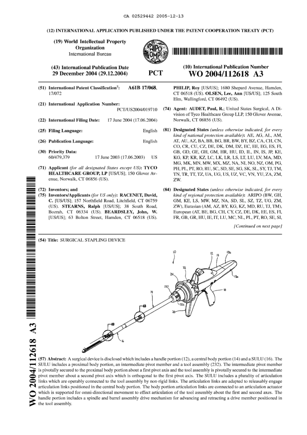 Document de brevet canadien 2529442. Abrégé 20041213. Image 1 de 2