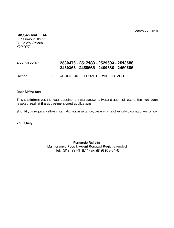 Canadian Patent Document 2529603. Correspondence 20091222. Image 1 of 1