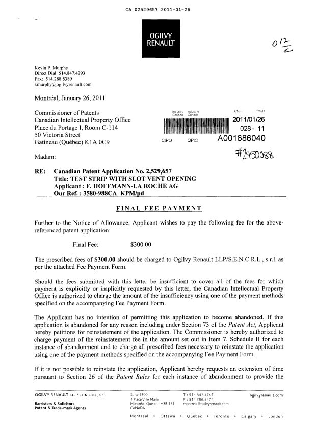 Canadian Patent Document 2529657. Correspondence 20101226. Image 1 of 2