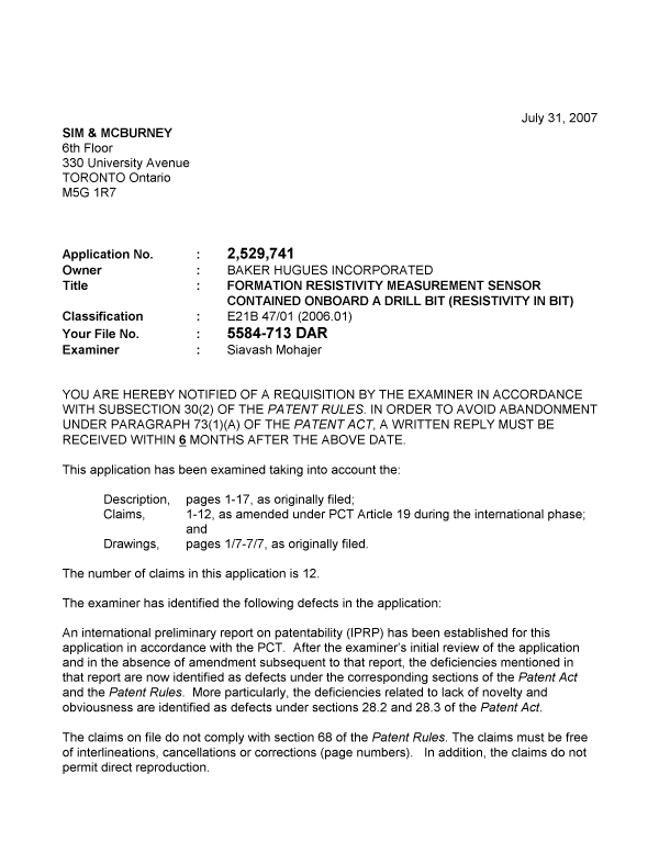 Canadian Patent Document 2529741. Prosecution-Amendment 20070731. Image 1 of 2