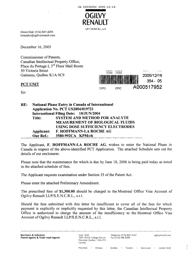 Canadian Patent Document 2530052. Assignment 20051216. Image 1 of 5
