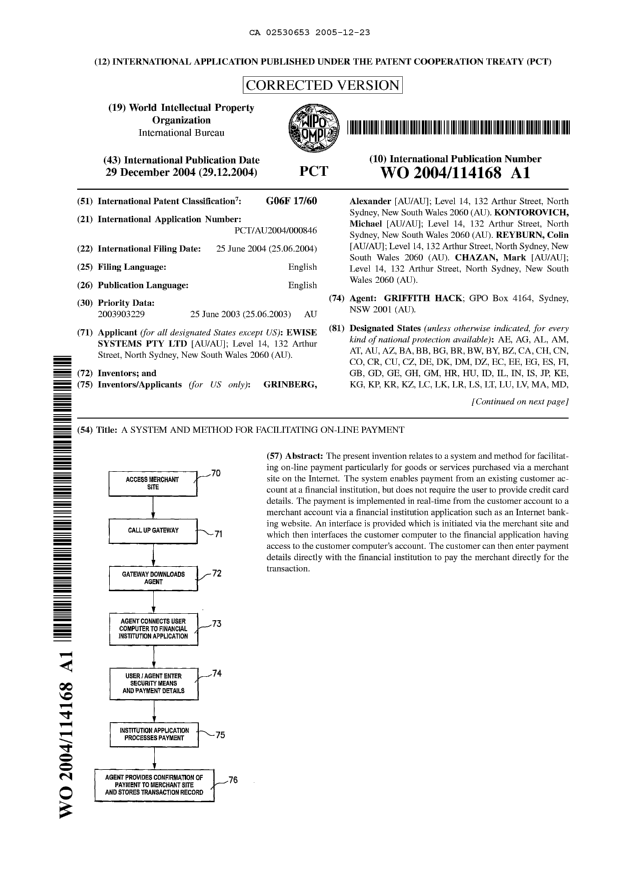 Document de brevet canadien 2530653. Abrégé 20041223. Image 1 de 2