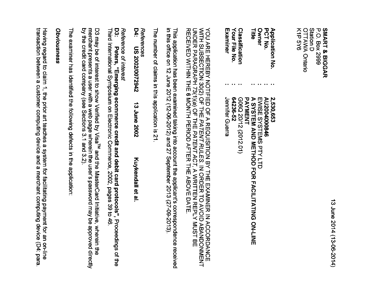 Document de brevet canadien 2530653. Poursuite-Amendment 20131213. Image 1 de 3