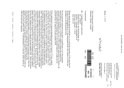 Document de brevet canadien 2530653. Correspondance 20151202. Image 1 de 2