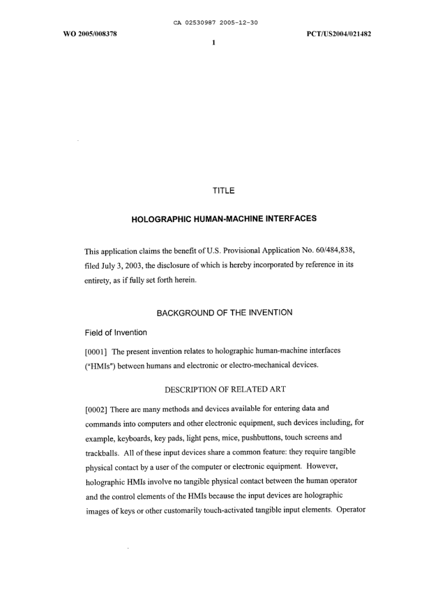 Canadian Patent Document 2530987. Description 20051230. Image 1 of 15