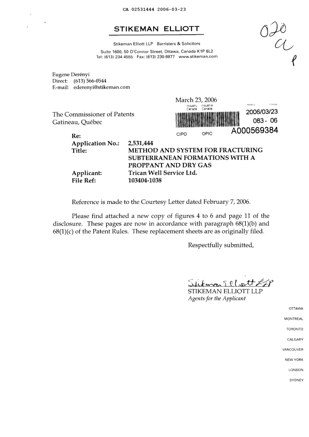 Canadian Patent Document 2531444. Correspondence 20060323. Image 1 of 5