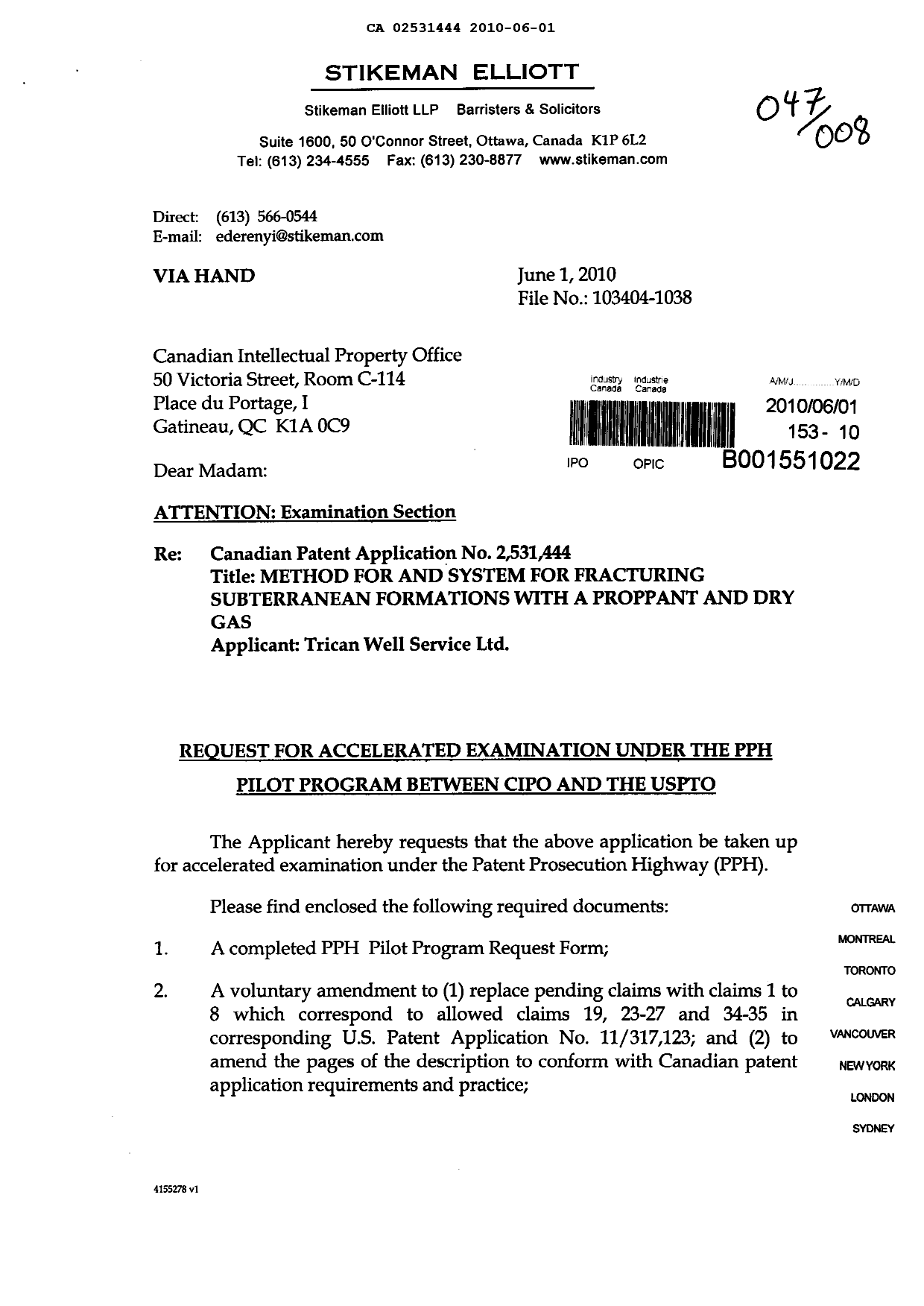 Canadian Patent Document 2531444. Prosecution-Amendment 20100601. Image 1 of 25