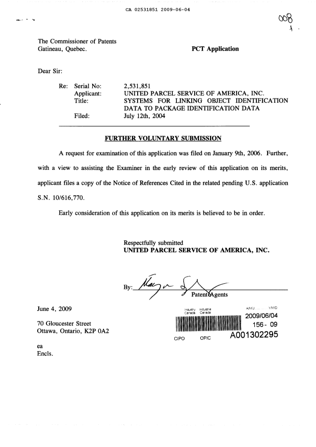 Canadian Patent Document 2531851. Prosecution-Amendment 20081204. Image 1 of 1