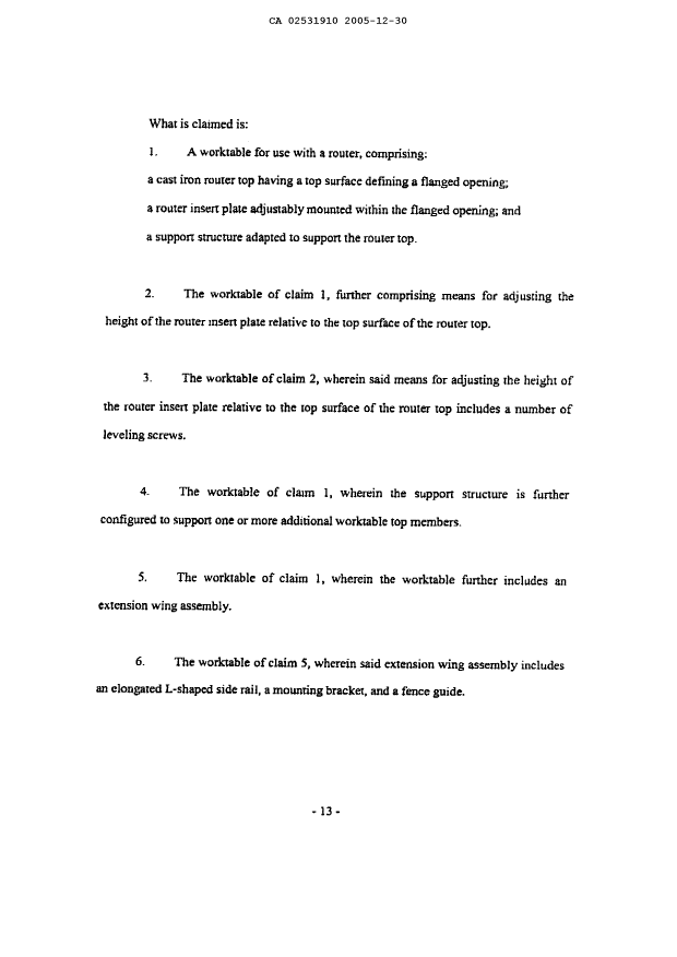 Document de brevet canadien 2531910. Revendications 20051230. Image 1 de 3