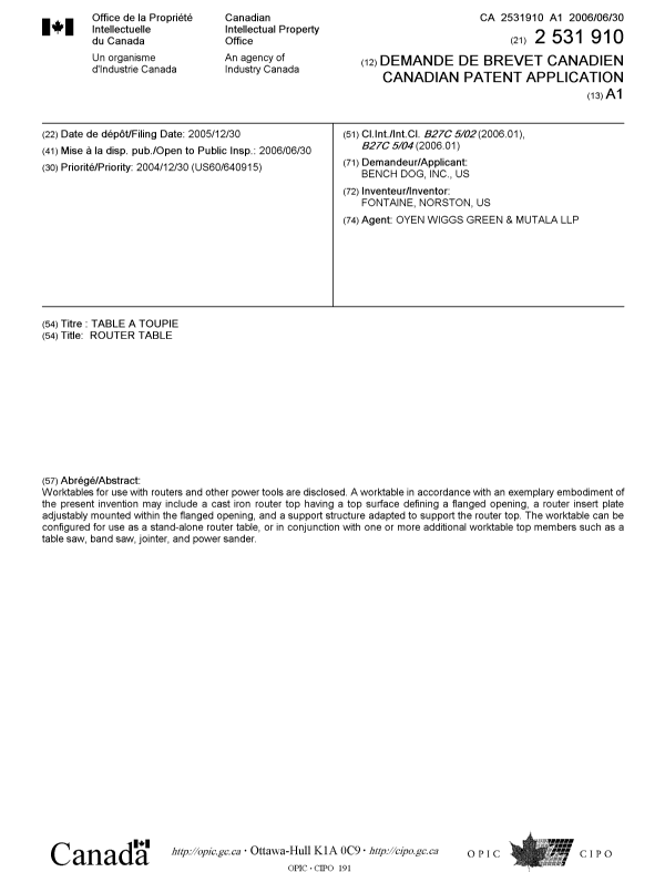 Document de brevet canadien 2531910. Page couverture 20060628. Image 1 de 1