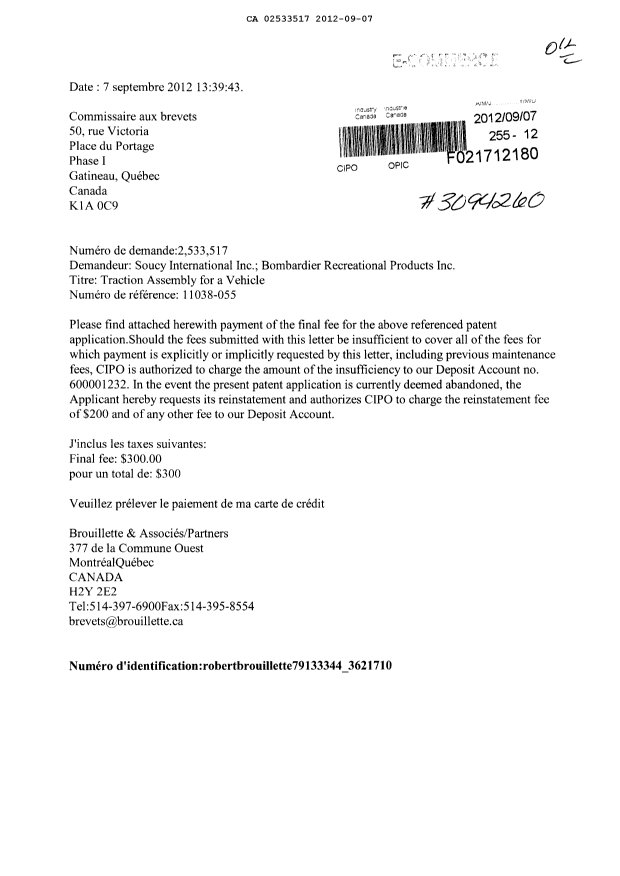 Canadian Patent Document 2533517. Correspondence 20120907. Image 1 of 1
