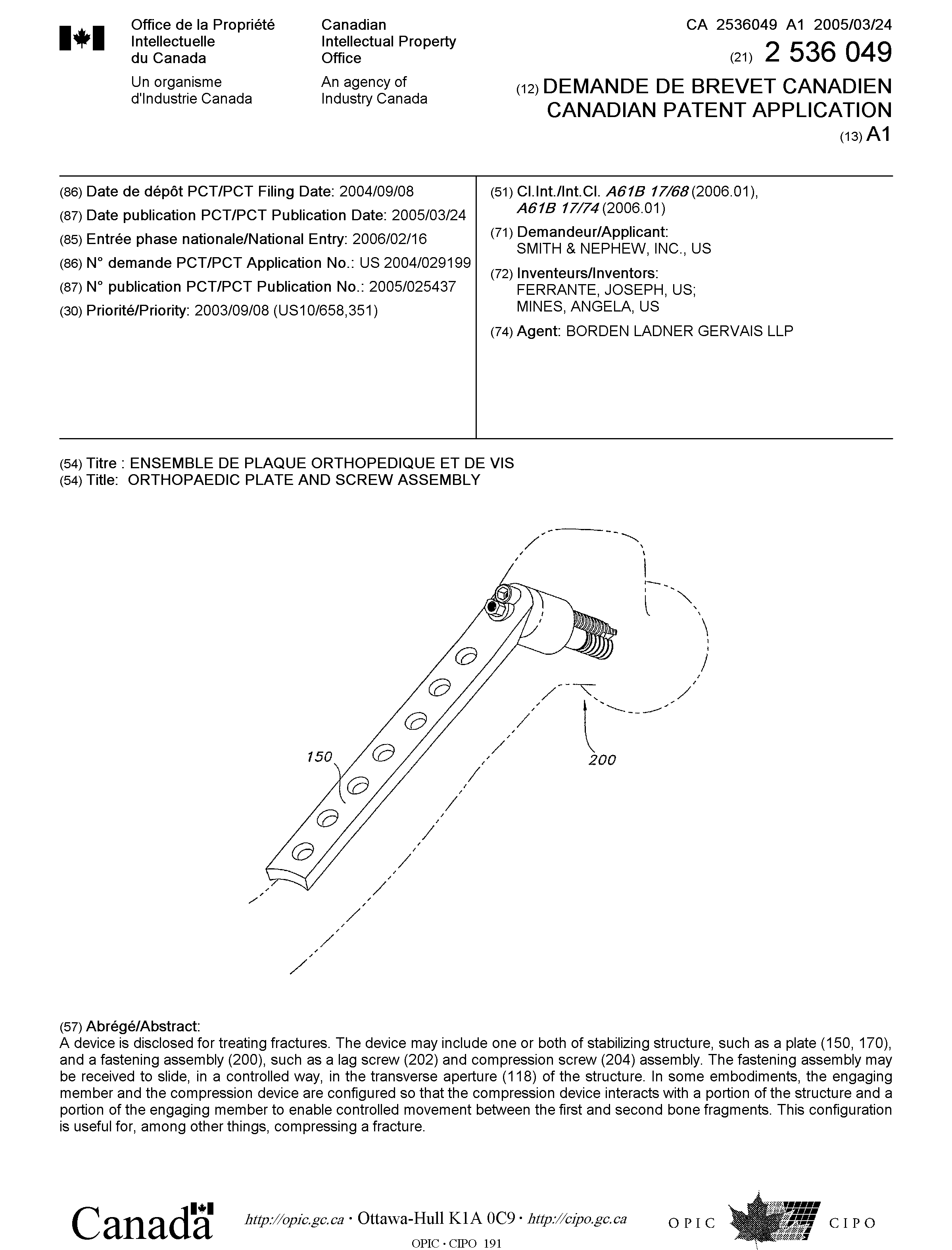 Canadian Patent Document 2536049. Cover Page 20051207. Image 1 of 1